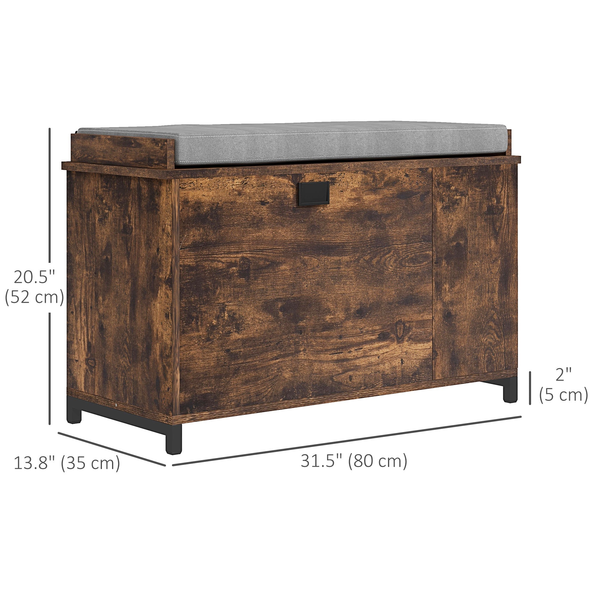 HOMCOM Hallway Bench with Shoe Storage Seat Rustic Brown Upholstered Flip Drawer Side Rack for 6 Pairs