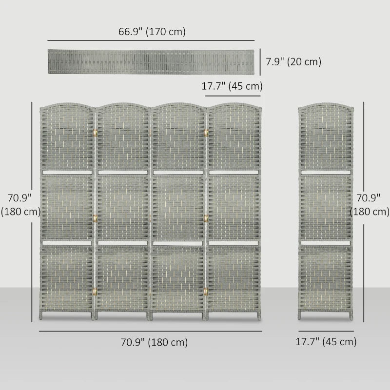 6 FT Privacy Screen, 4 Panel Room Divider with Shelves for Living Room Bedroom Home Office, Grey