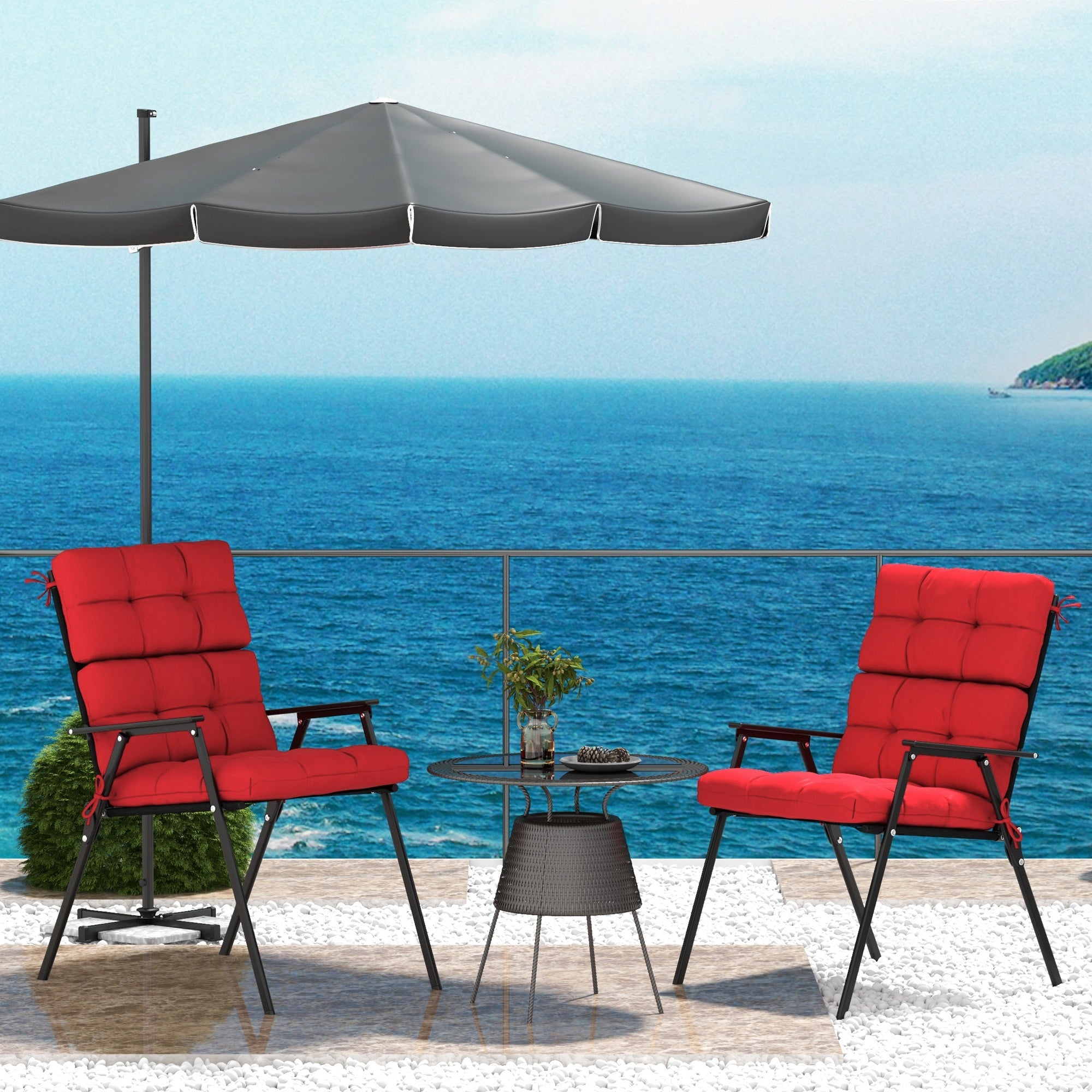 Outsunny Red Button Tufted Patio Chair Cushions 2-Piece Set with Ties for Outdoor Seating Comfort