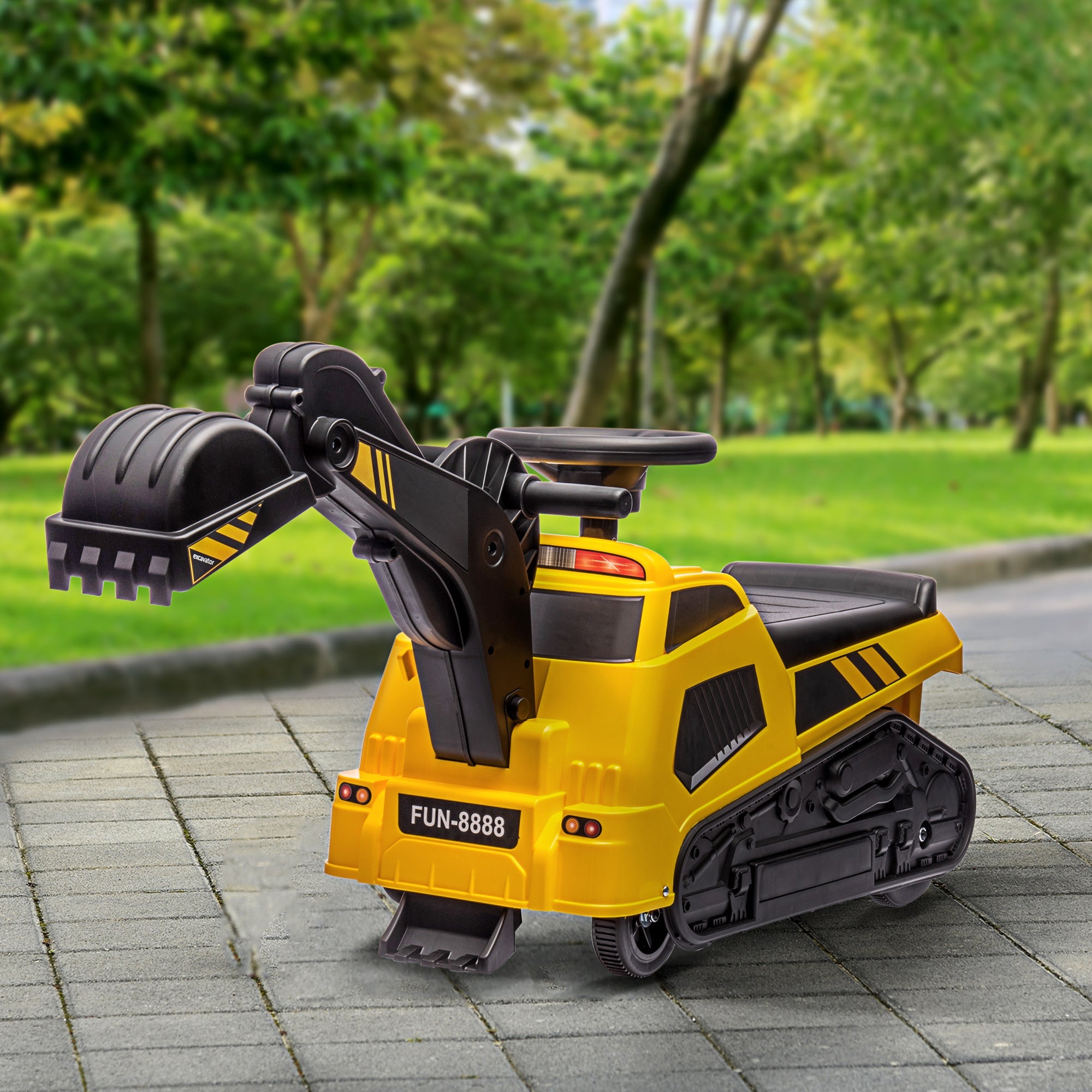 Aosom 3 in 1 Kids Ride On Excavator Bulldozer Road Roller Pretend Play Construction Toy with Music Yellow for 18-48 Months