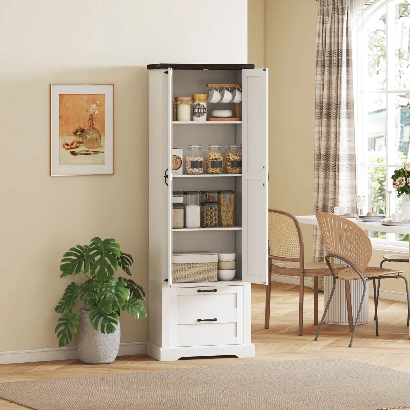 71" Tall Kitchen Pantry Cabinet, Farmhouse Kitchen Storage Cabinet with 2 Drawer and Adjustable Shelves, White