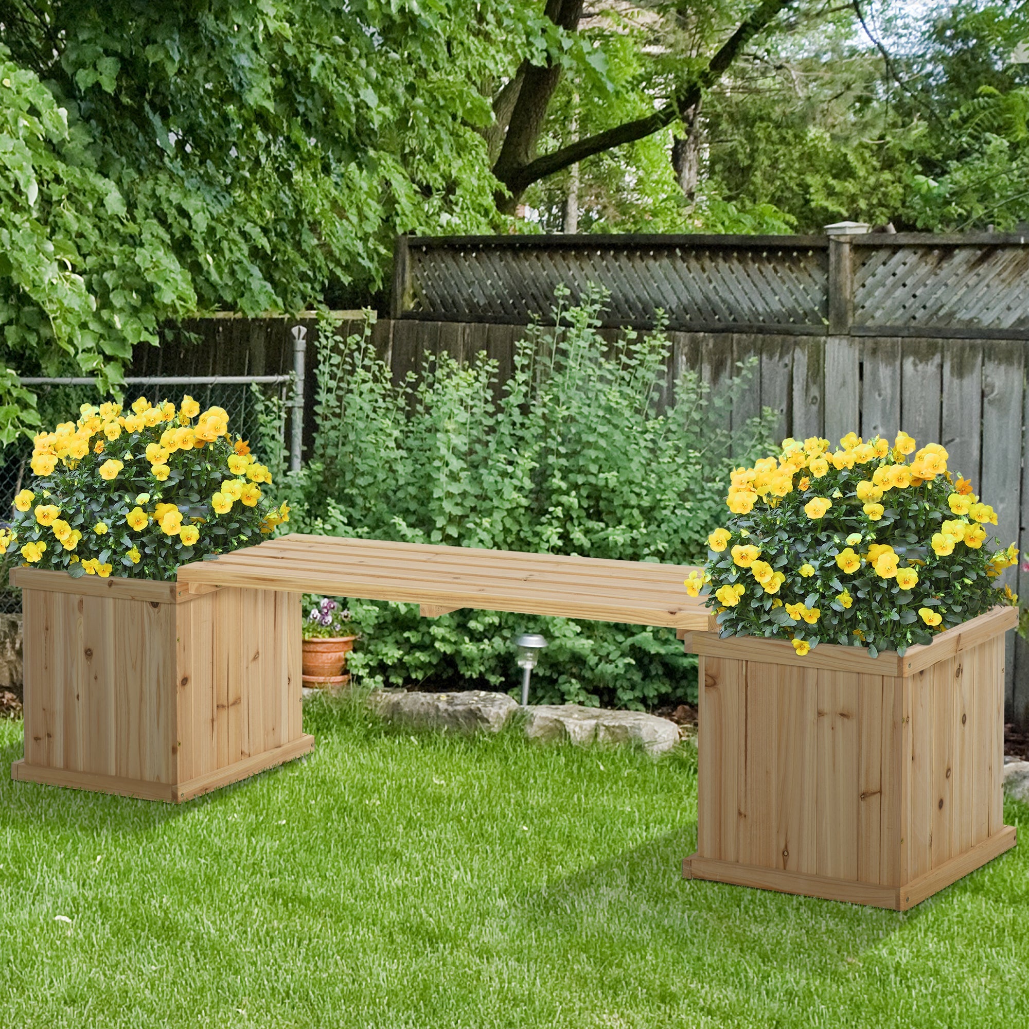 Outsunny Raised Garden Planter Bench 69.25"x15"x15.75" Wooden Planter & Bench Combination Natural