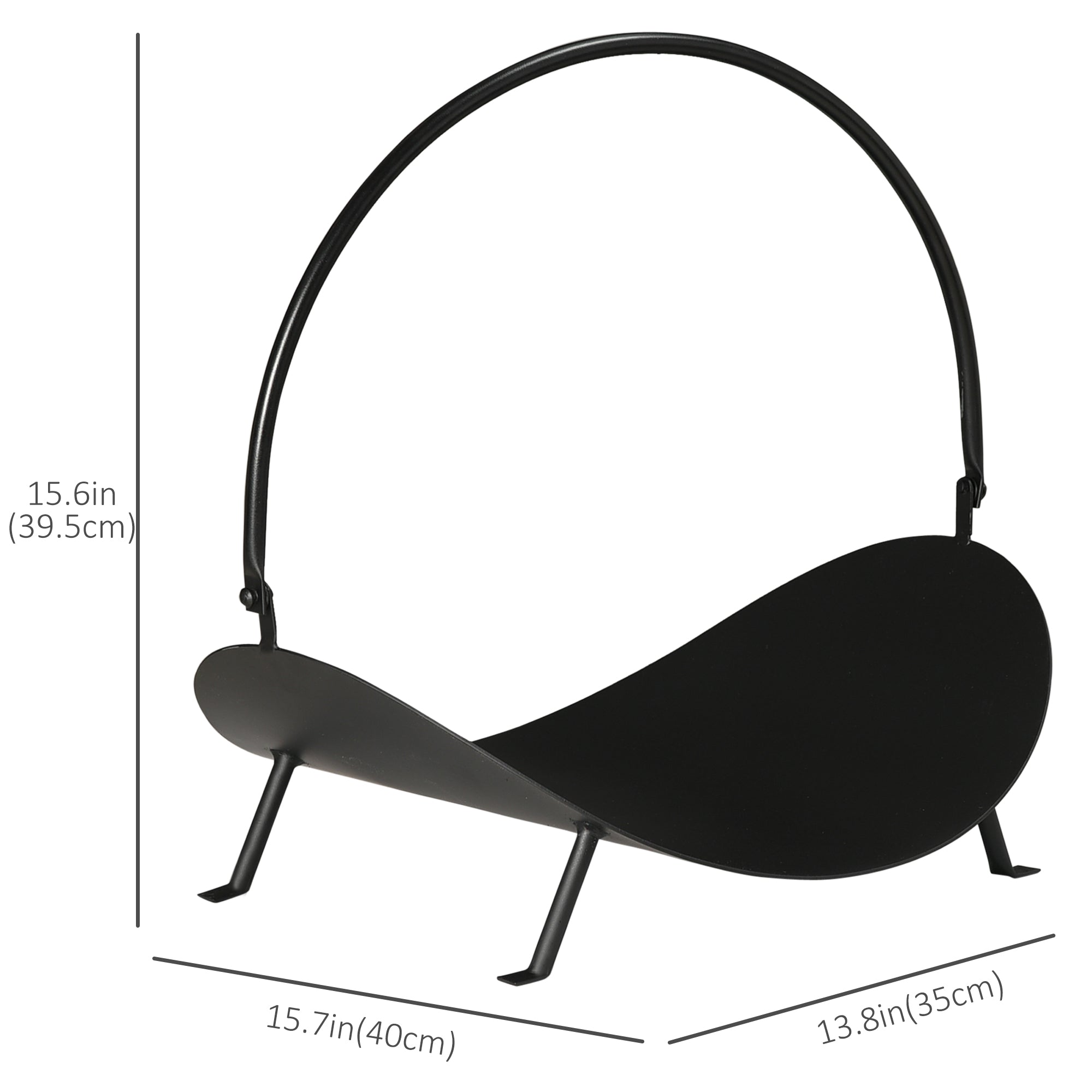 Outsunny Fireside Flair: 16" Curved Firewood Log Rack, Fireplace Wood Storage Basket Carrier with Handle, Indoor Outdoor, Black