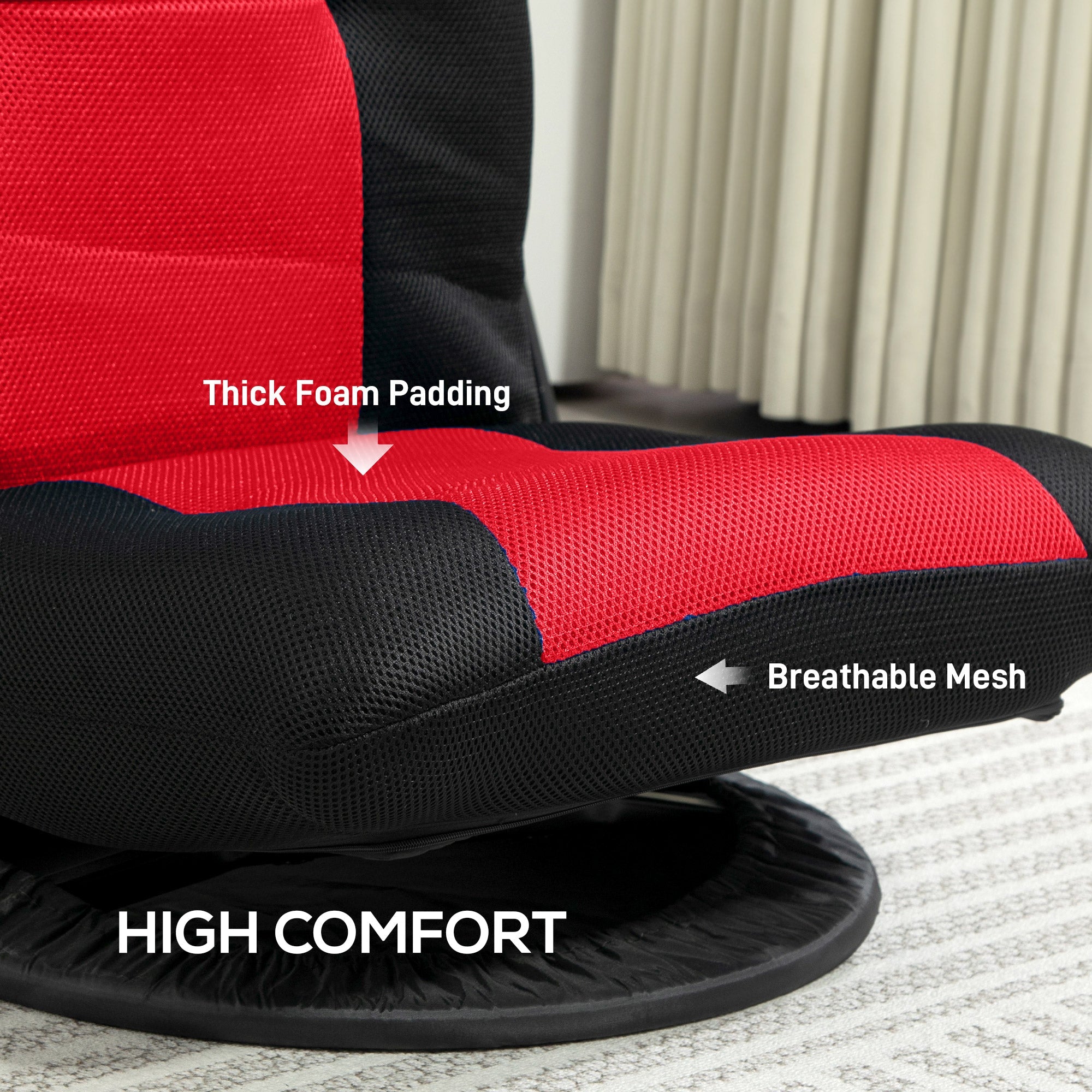 HOMCOM Folding Floor Chair for Adults Teens, 360 Degree Swivel Gaming Chair, 6 Positions Adjustable Lazy Sofa Chair, Red