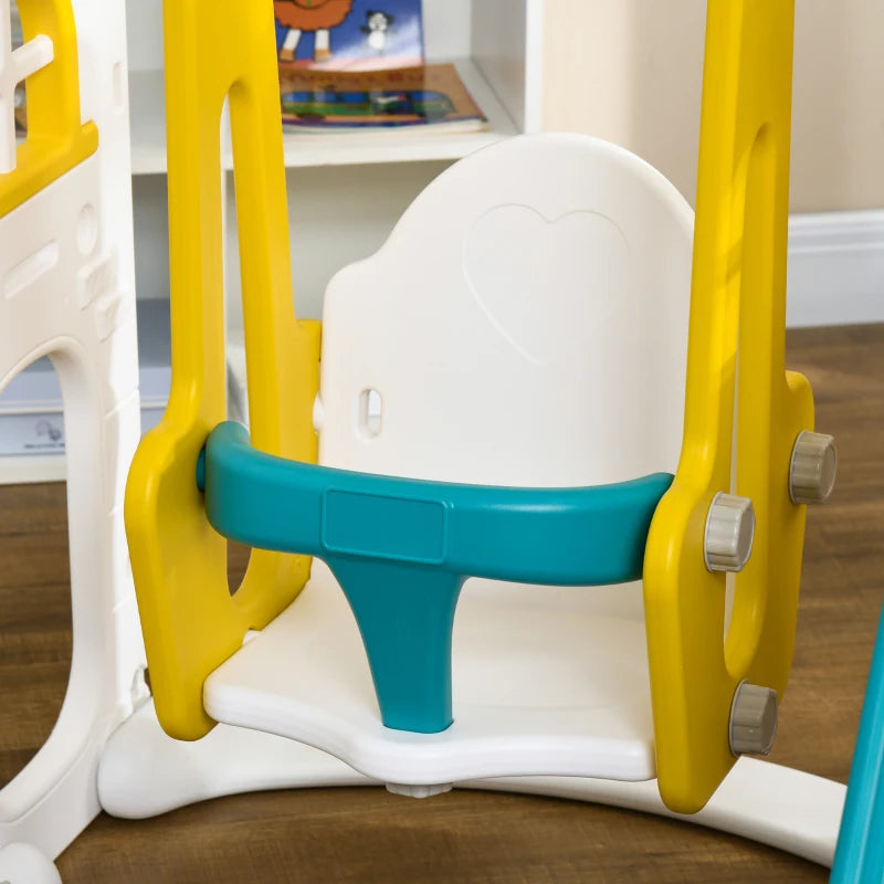 Qaba 8 in 1 Slide and Swing Set, Toddler Slide Set with Basketball Hoop, Climber, Steering Wheel, for Aged 1-3 Years, Yellow