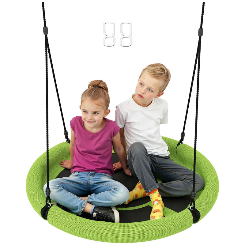 Qaba 100cm Diameter Nest Seat for Kids with Height Adjustable Hanging Ropes for Outdoor, Playground, Garden, Green