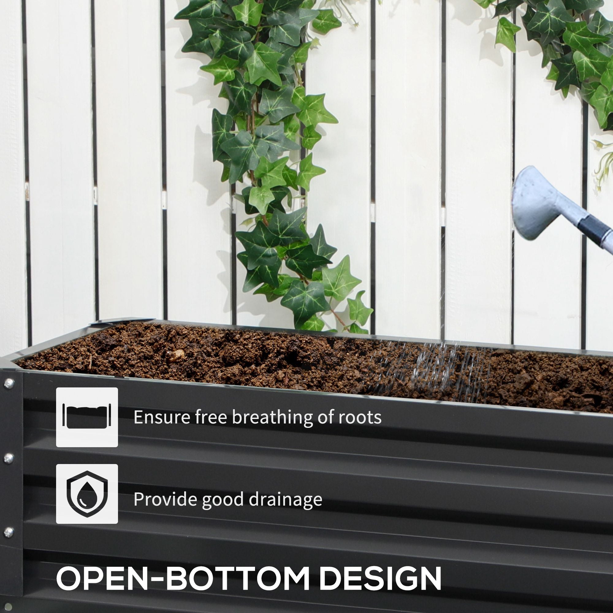 Outsunny 2 Tier Raised Garden Bed Galvanized Steel Planter Box Patio Backyard Veggies Flowers Herbs Growing Dark Grey 47"x40"x23"