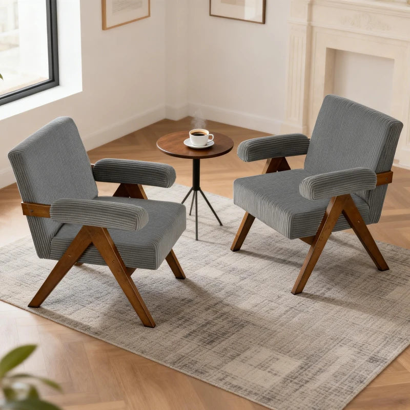Corduroy Accent Chair Armchair with Wide Seat and Soft Padded Armrests for Reading, Bedroom, Dark Grey