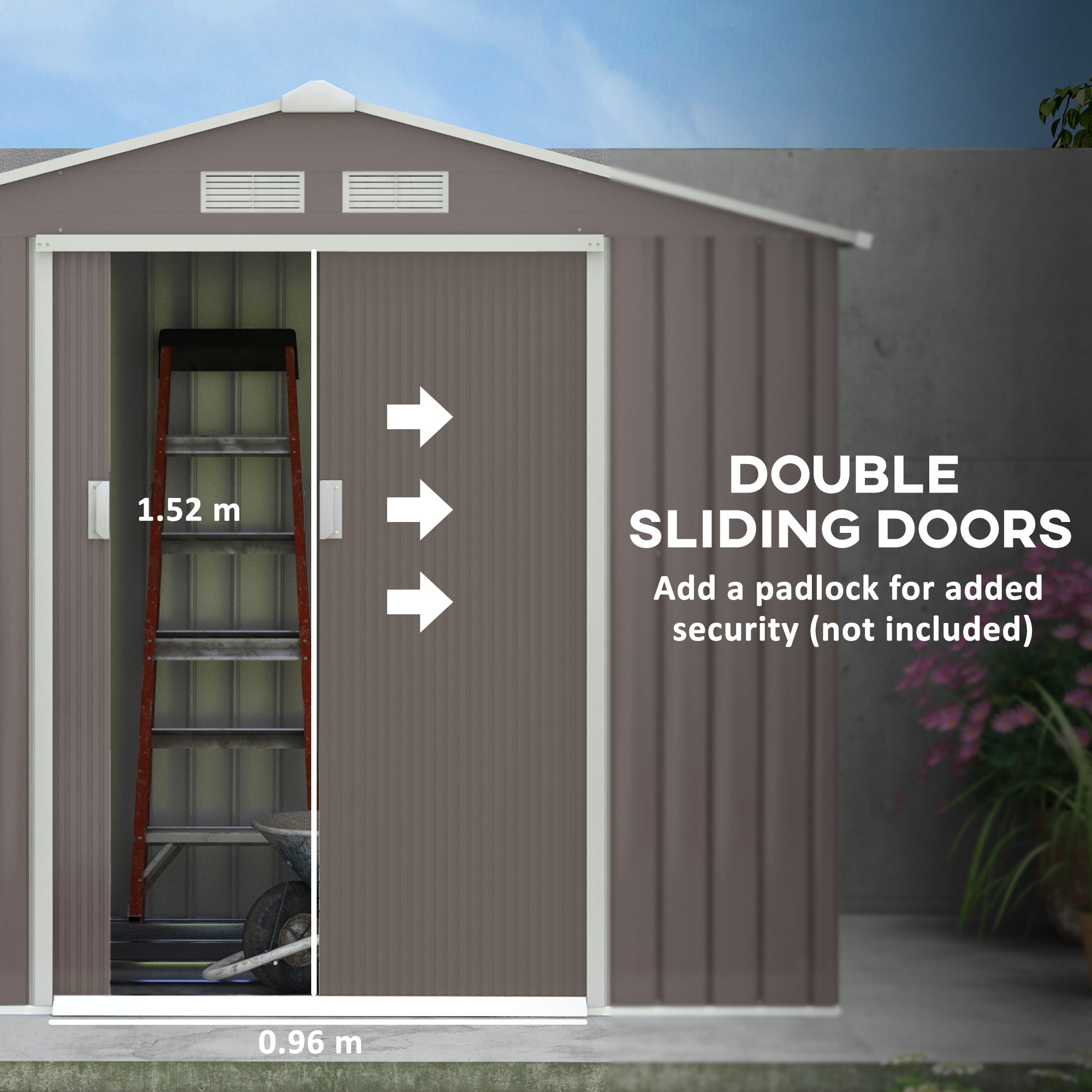Outsunny Metal Garden Shed 7' x 4' x 6' Outdoor Storage with Foundation Double Doors Grey