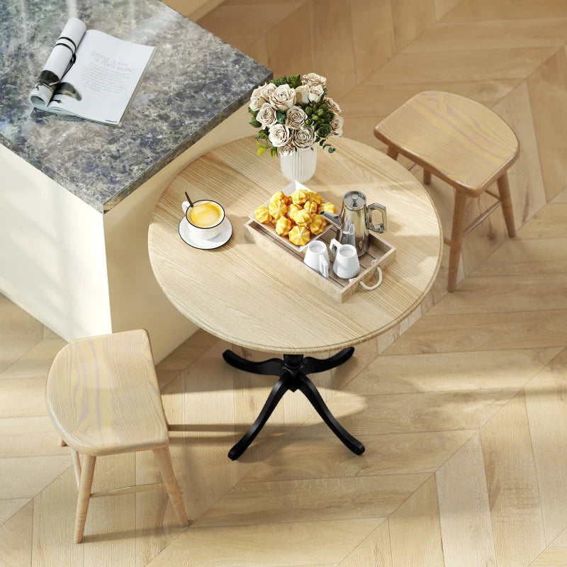 Dining Table for 2-4 People, Modern Round Kitchen Table with Pedestal Steel Base, 80cm, Natural Wood and Black