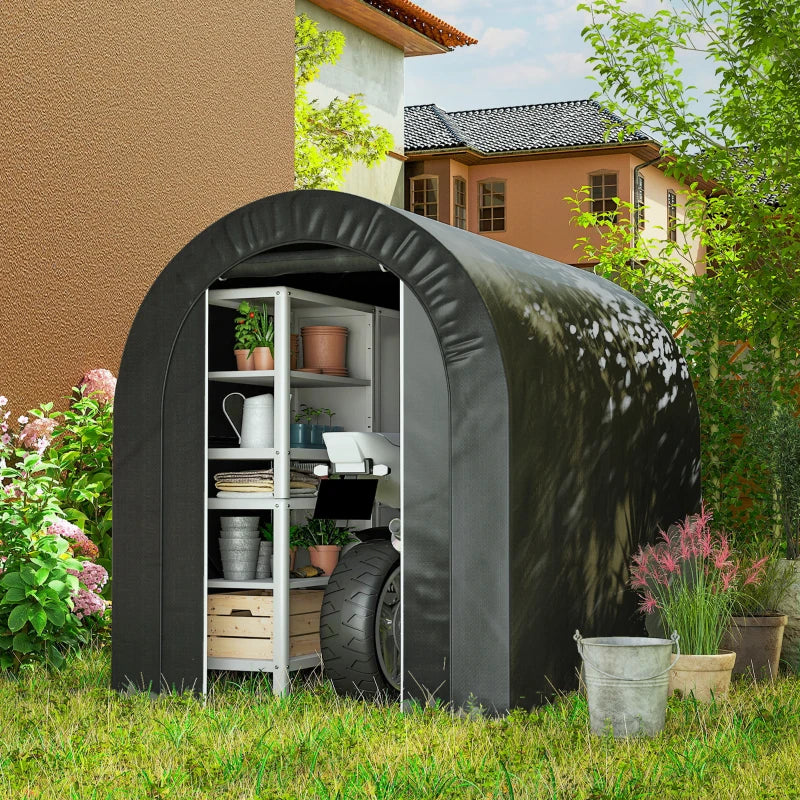 5' x 8' Outdoor Storage Shed, Heavy Duty Galvanized Steel Portable Shed for Bike, Motorcycle, Garden Tools, Black