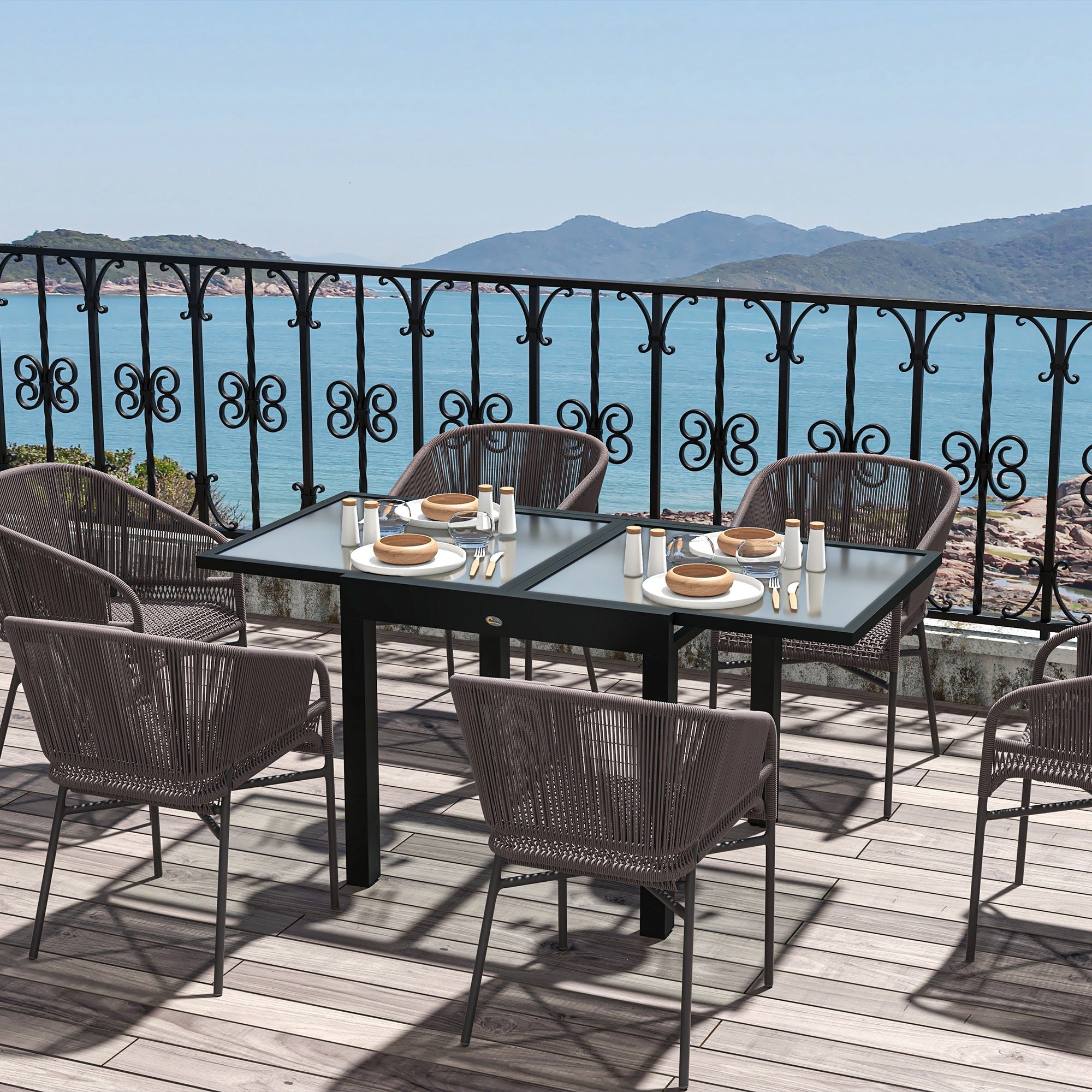 Outsunny Extendable Aluminum Patio Dining Table Tempered Glass Top Outdoor Furniture for Garden Lawn Backyard Clear