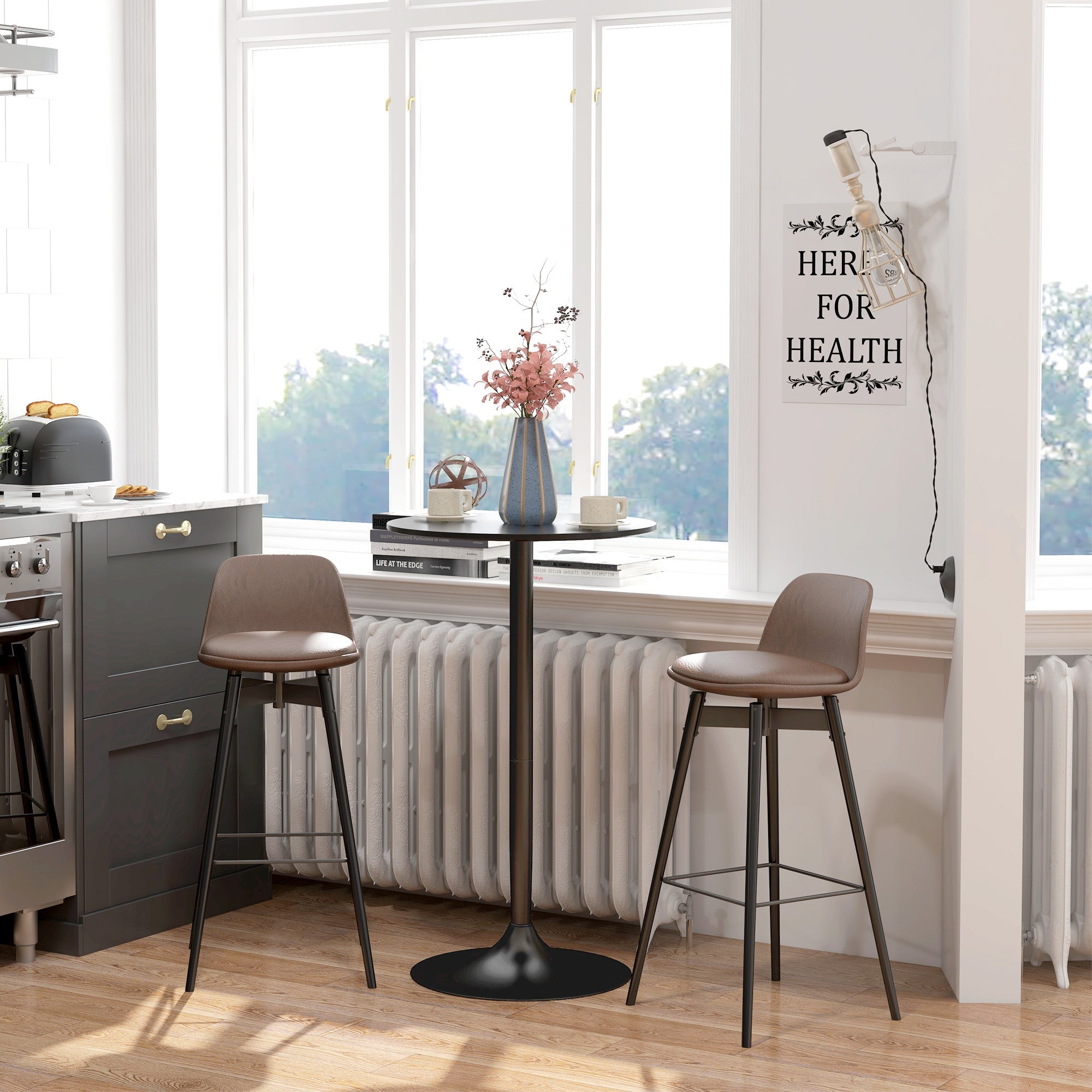 HOMCOM Modern High Top Bar Table Round Dining Painted Top Steel Base Bistro Table for 2 Black