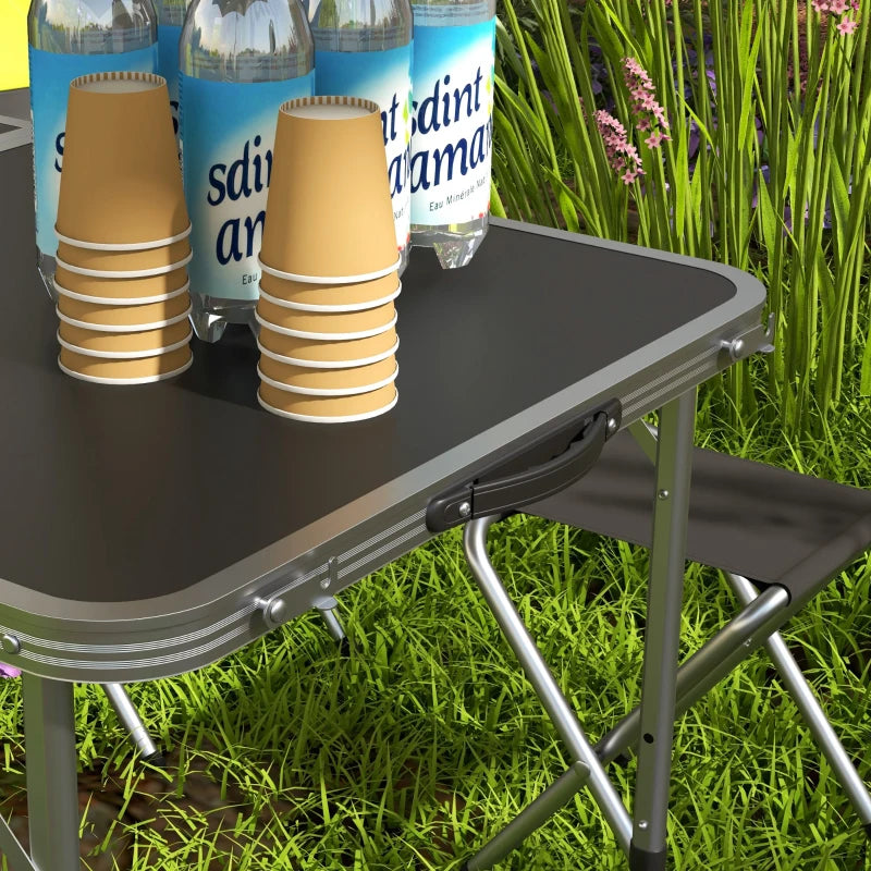 Folding Picnic Table Camping Table and Chairs Use for BBQ Picnic Garden Parties 47.2" L x 23.6" W x 21.7" -27.6" H Black