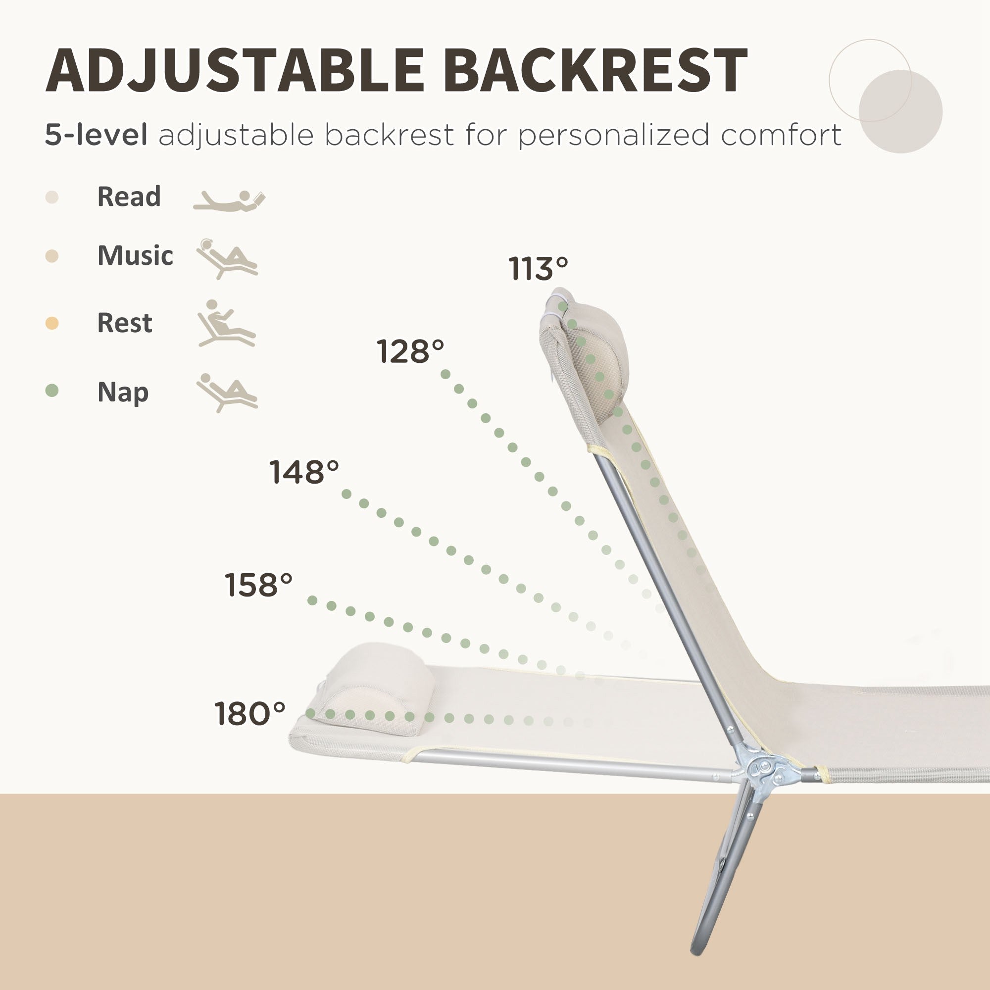 Outsunny Set of 2 Folding Chaise Lounge Chairs, Outdoor Poolside Sun Tanning Chairs w/ Pillow, Reclining Backrest, Cream White