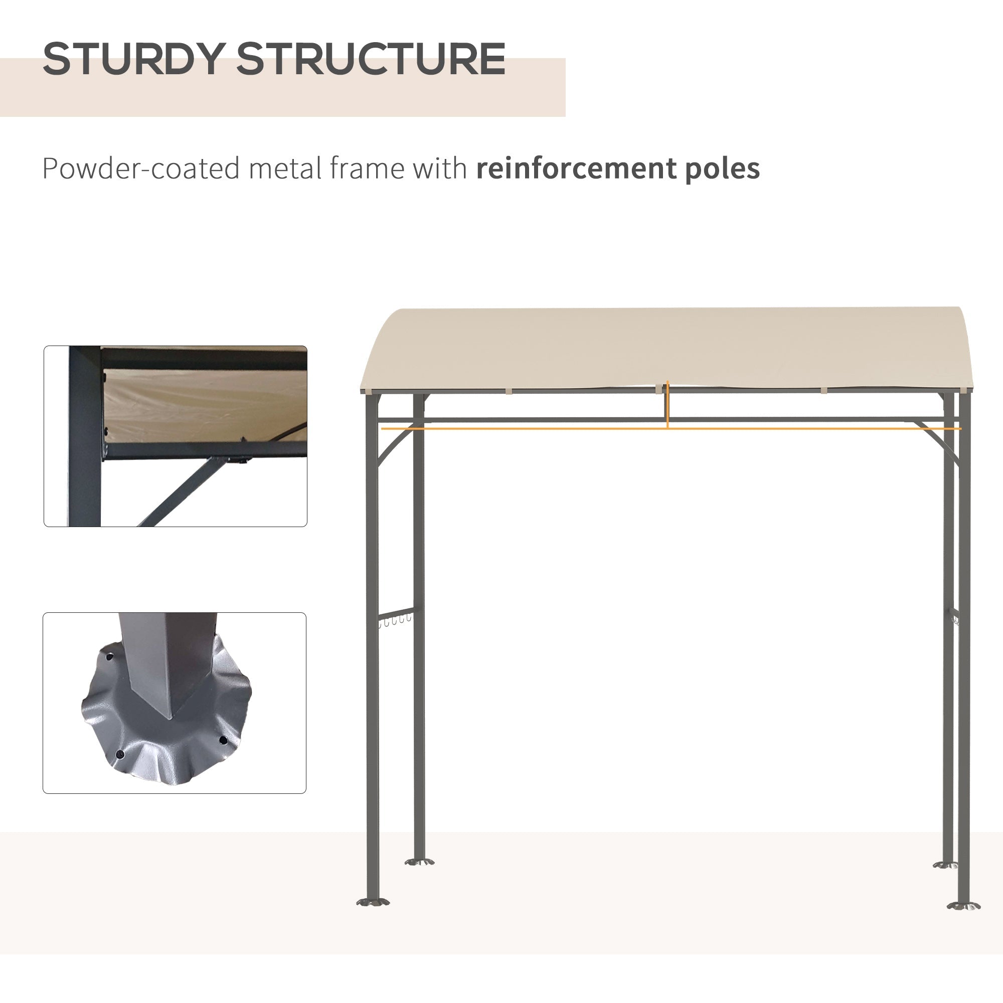 Outsunny BBQ Grill Gazebo 7x5 ft Steel Frame Garden Canopy Tent Beige with Hooks Outdoor Sun Shade