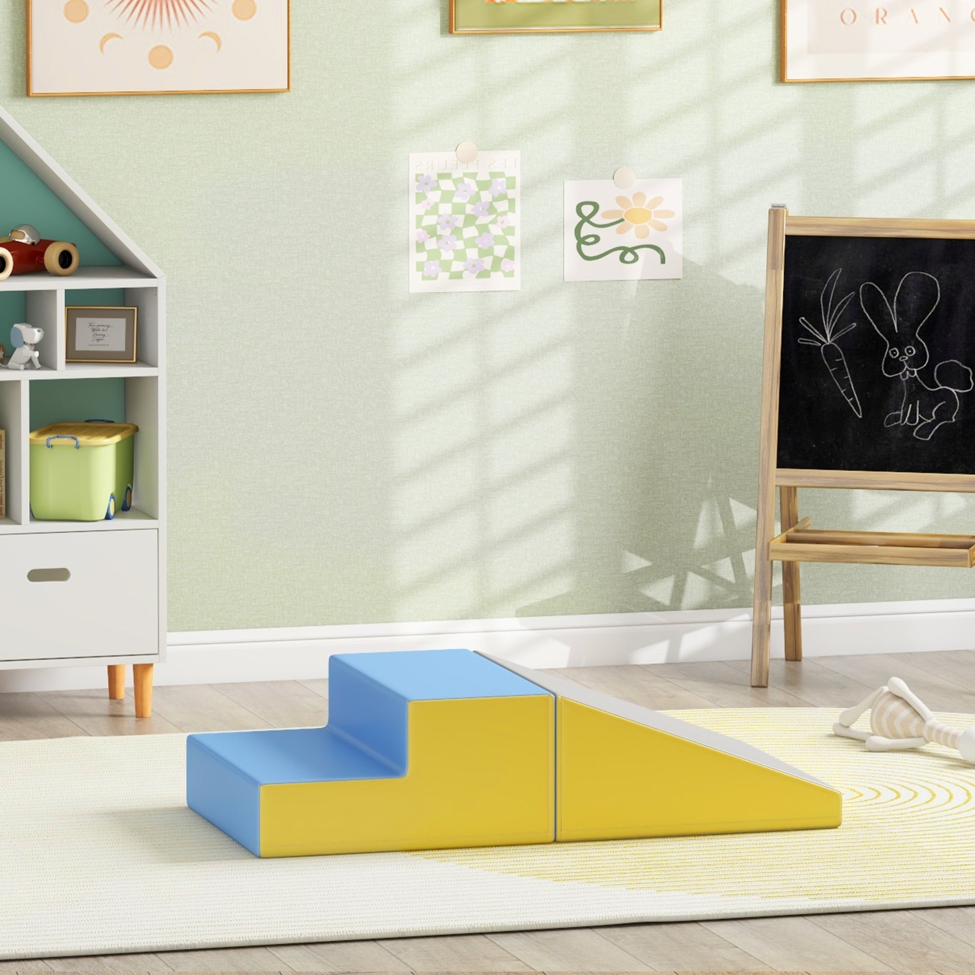 Soozier 2-Piece Climb and Crawl Activity Soft Play Set, for Toddler Preschooler Babies Indoor, Blue