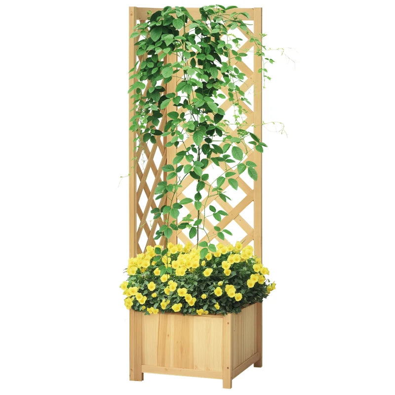 Raised Garden Bed Wood Planter with Trellis for Vine Climbing, 16" x 16" x 57", Natural