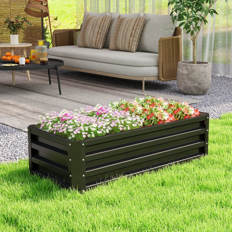 Galvanized Raised Garden Beds, Outdoor Planter Box, Set of 2, for Flowers, Herbs and Vegetables, Black