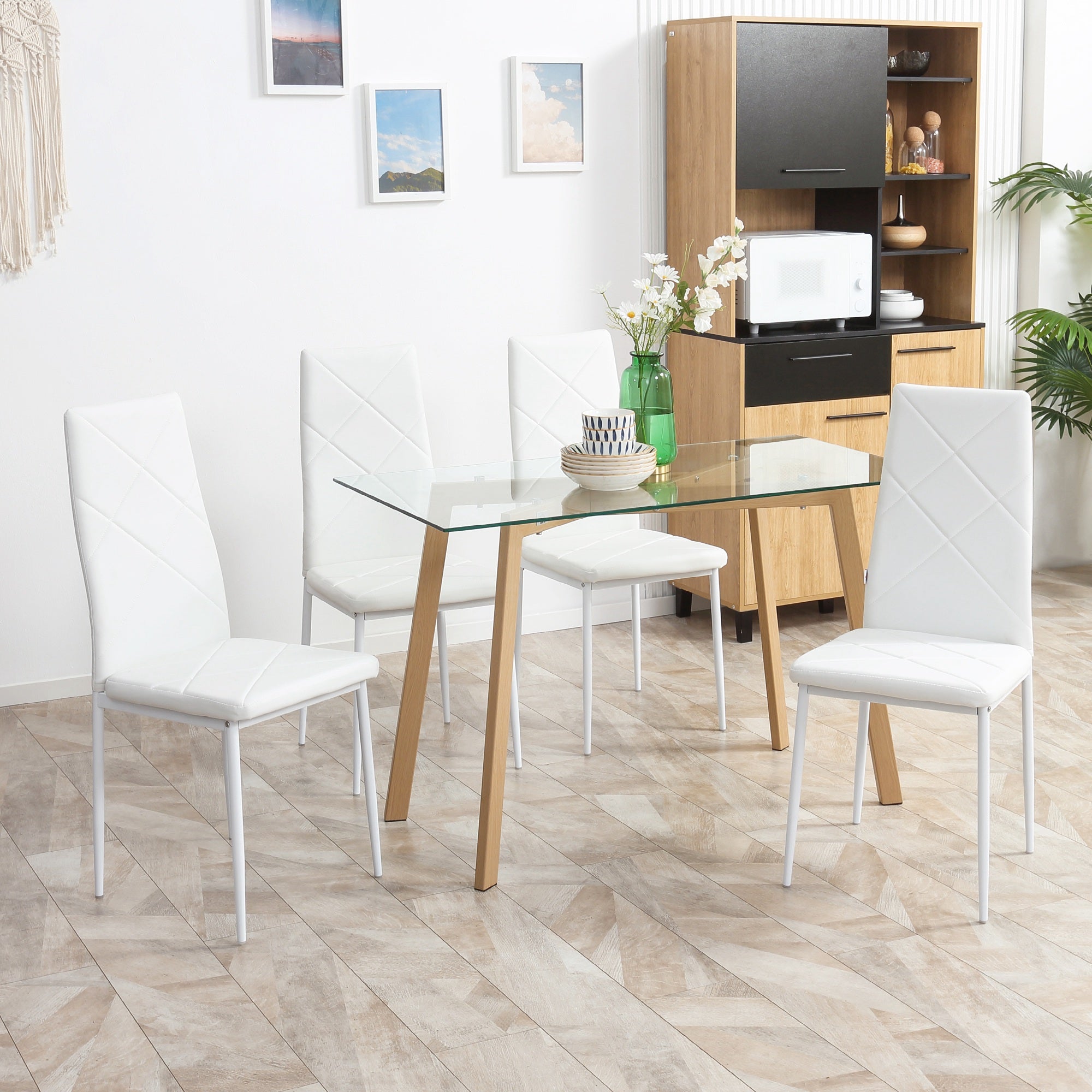HOMCOM Modern Dining Chairs Set of 4: High-Back Faux Leather Upholstery with Steel Legs, White