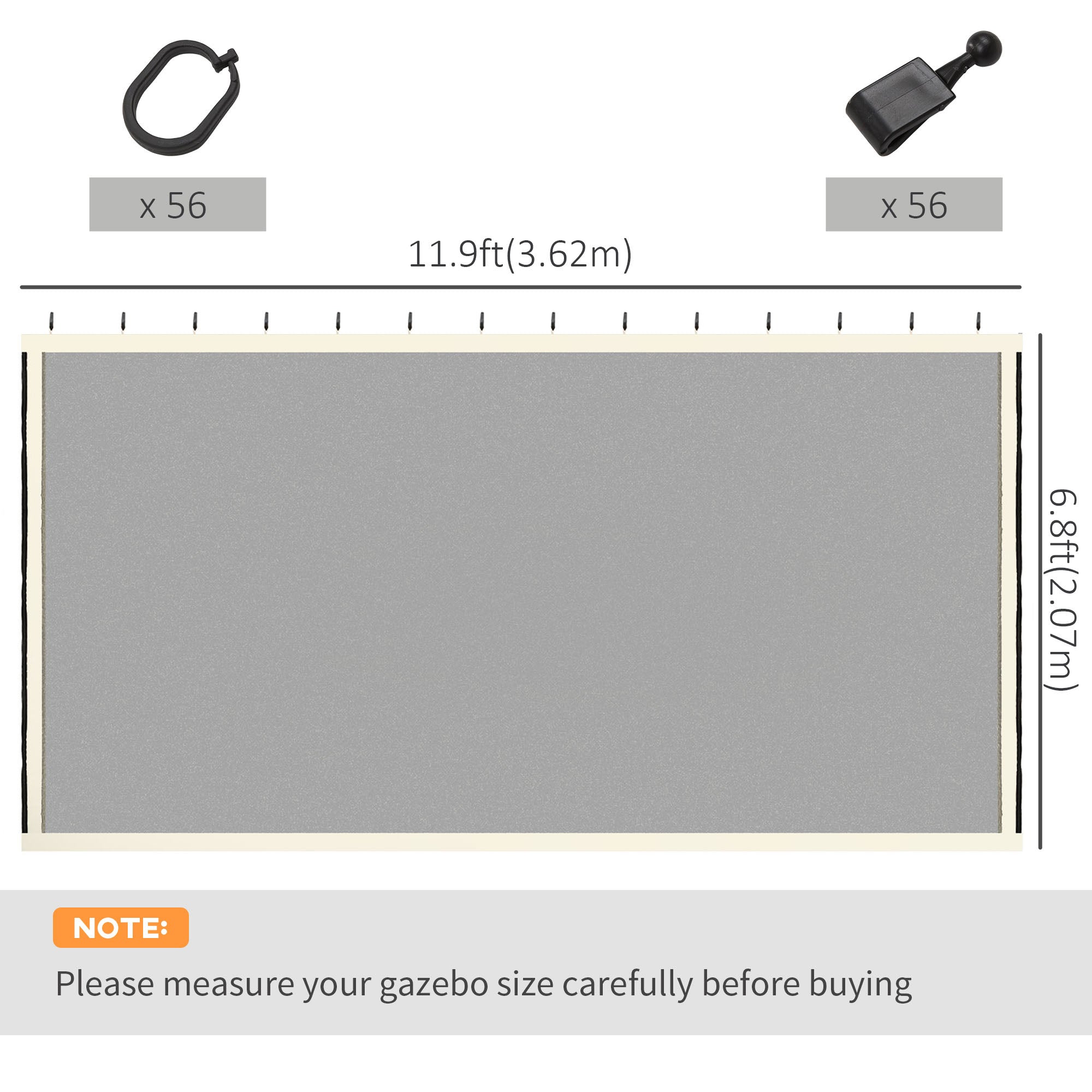 Outsunny Gazebo Mosquito Netting 12x12 Black Replacement Screen Walls with Zippers for Canopy