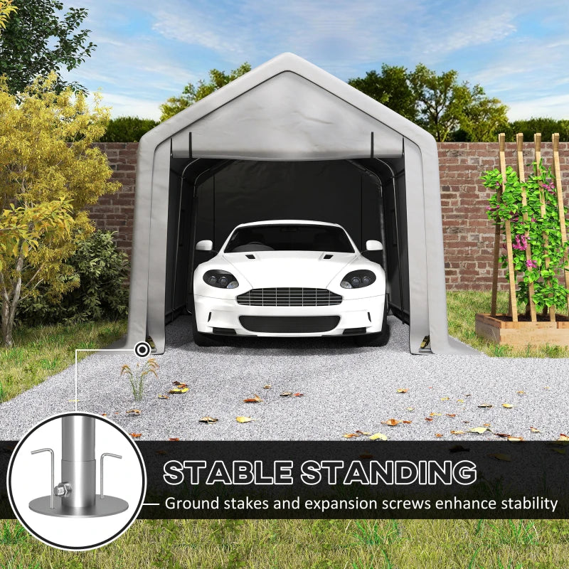 Heavy Duty Carport, 10 x 17 ft Portable Garage with Roll-up Zipper Door for Motorcycle Garden Storage, Grey