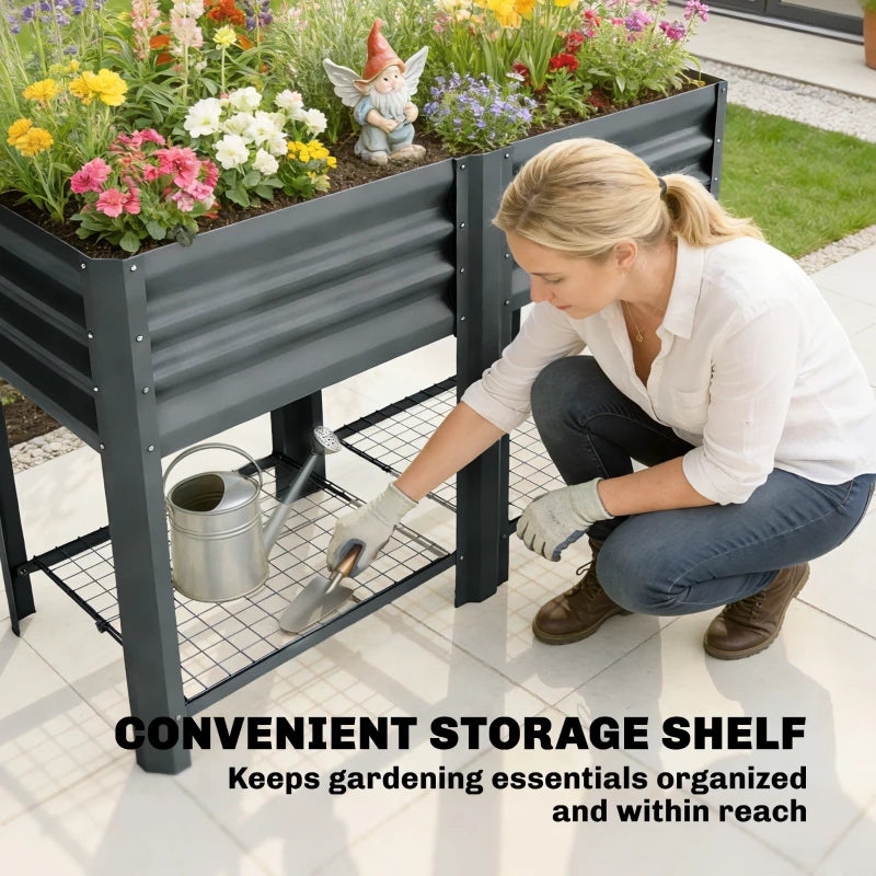 Raised Garden Bed with Legs Storage Shelf Elevated Planter Box 31.5" for Flowers Vegetables Dark Grey