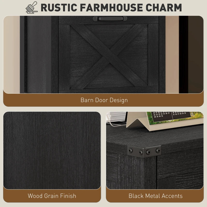 Vertical Filing Cabinet with 2 Drawers, Rustic Farmhouse Office Storage Cabinet for A4, Letter Size, Black