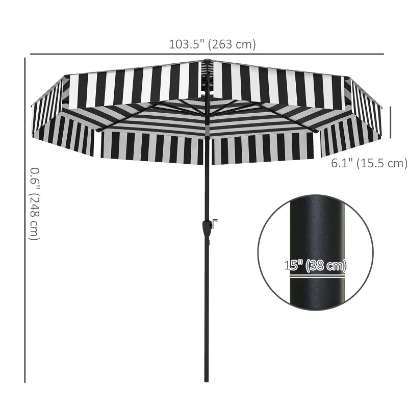 8.6 ft Patio Umbrella, UPF 30+ Outdoor Market Table Umbrella Parasol with 2-Tier Vent, Crank, 8 Ribs, Tilt, Black