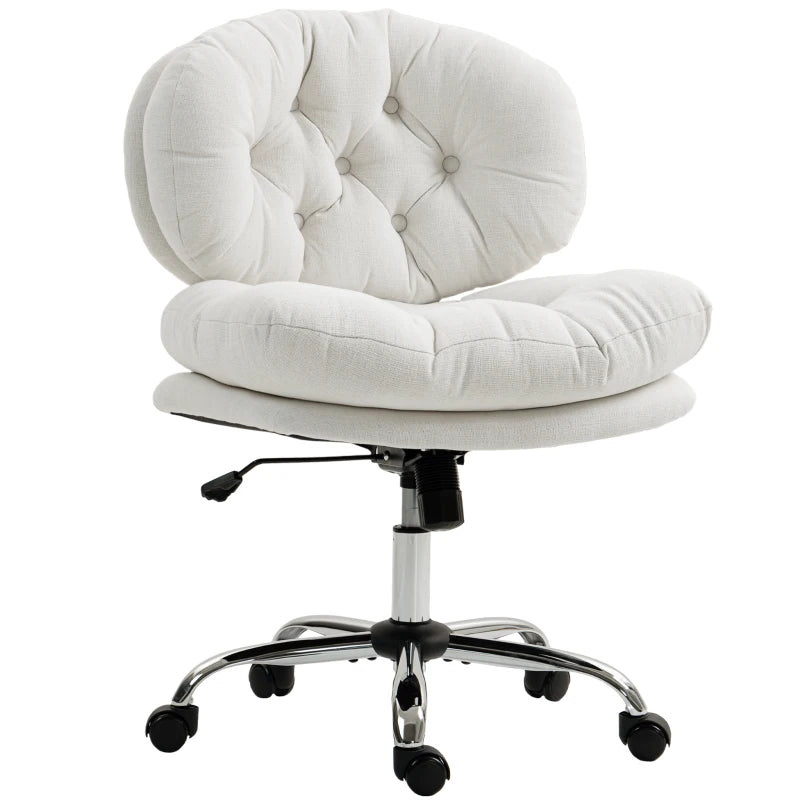 Computer Desk Chair, Armless Office Chair with Wide Padded Seat and Adjustable Height, Cream White