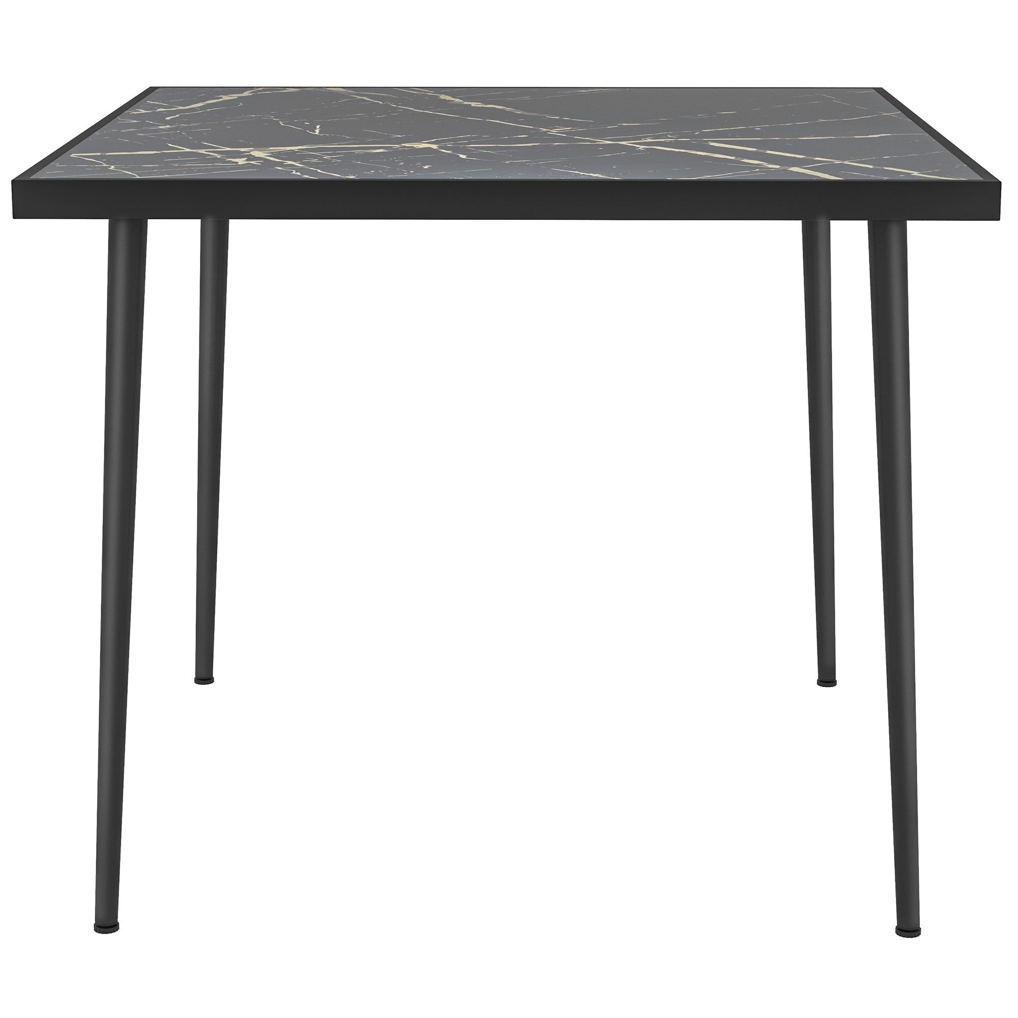 Outsunny Outdoor Dining Table for 4, Square Patio Dining Table with Marble Effect Tempered Glass Top and Steel Frame, Black