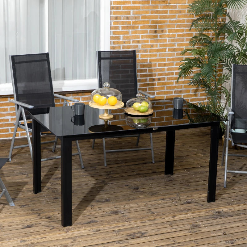 Aluminium Outdoor Dining Table for 6, 59" x 35" Rectangle Patio Table with Tempered Glass Tabletop, for Garden, Backyard, Lawn, Balcony, Black