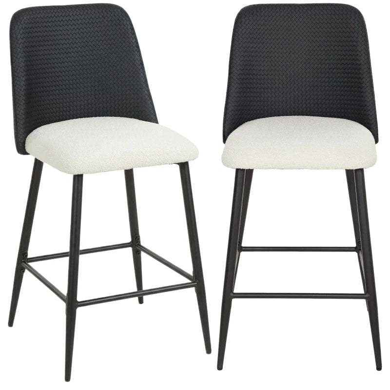 Bar Stools Set of 2, 26" Counter Height Bar Stools with PU Backrest, Linen-look Fabric Seat, Black