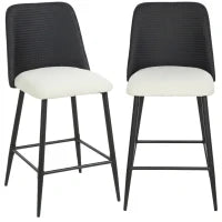 Bar Stools Set of 2, 26" Counter Height Bar Stools with PU Backrest, Linen-look Fabric Seat, Black