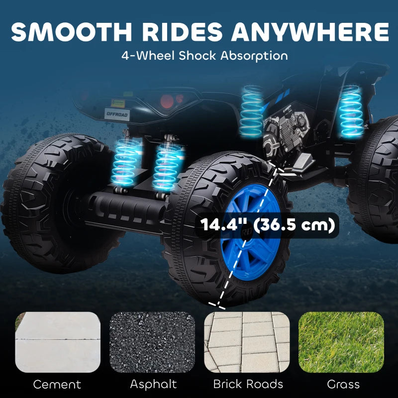 Qaba 2-Seater All-Terrain 4 Wheeler, 24V Kids ATV Ride-On, Electric Quad Car with Dual Motor, for Boys and Girls, Black