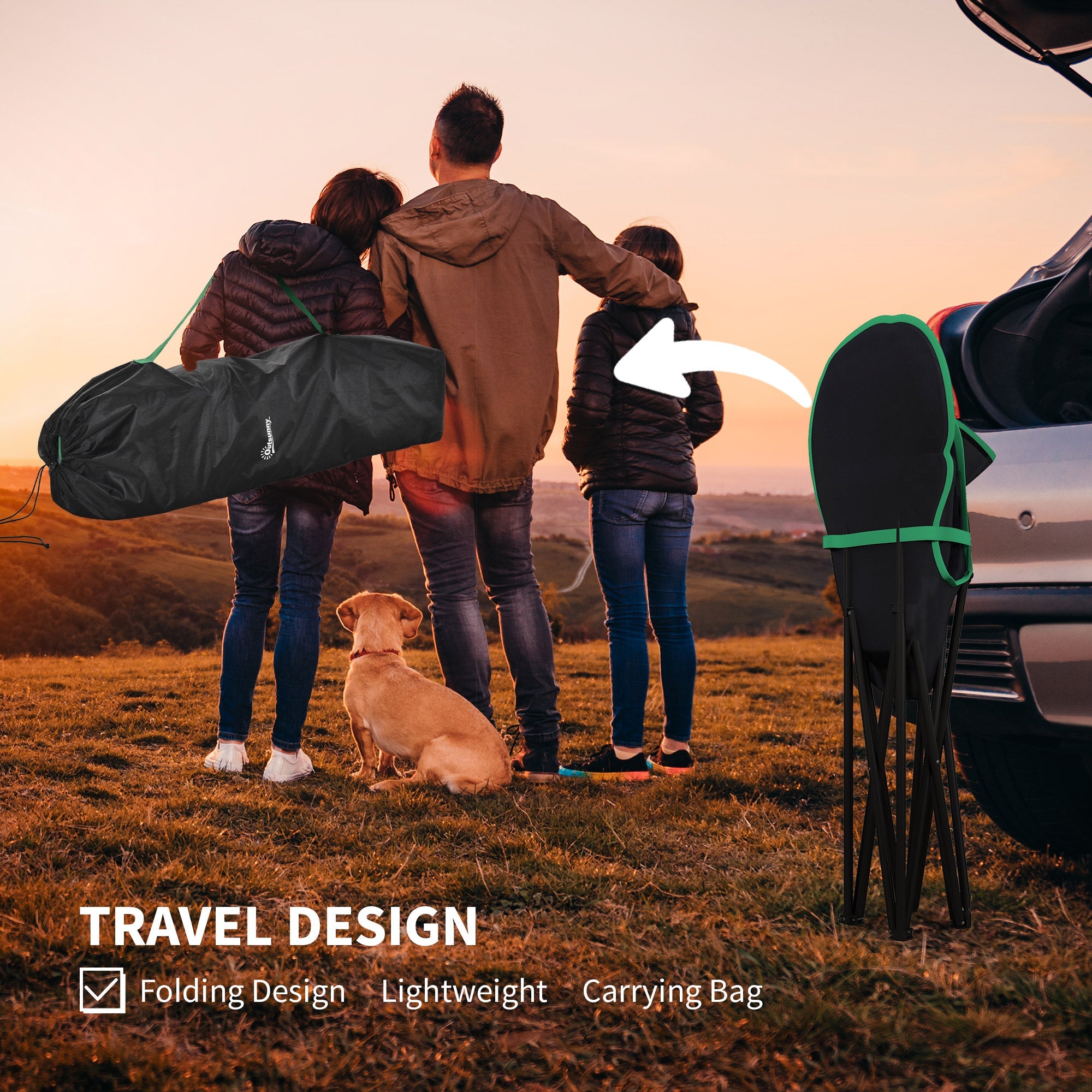 Outsunny Portable Fishing Chair: Foldable, with Carry Bag & Adjustable Footrest, Ideal for Outdoor, Beach, Picnic, Hiking, Black