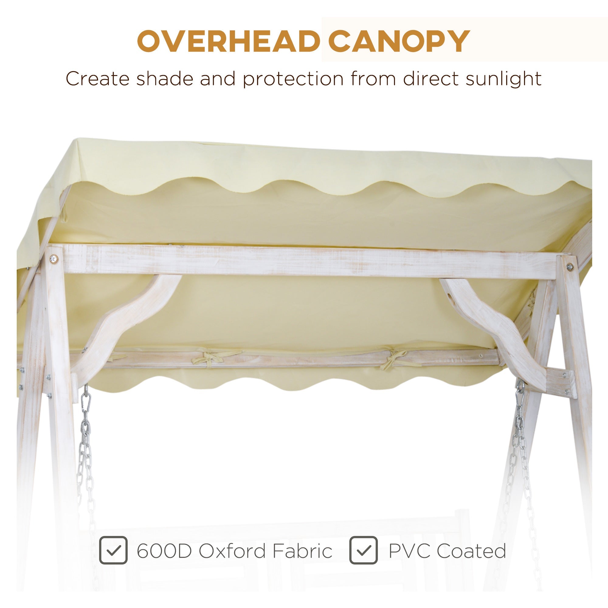 Outsunny Porch Perfection: 2-Seater Swing with Stand, Canopy, Cushion, Outdoor Wooden Swing Chair Bench