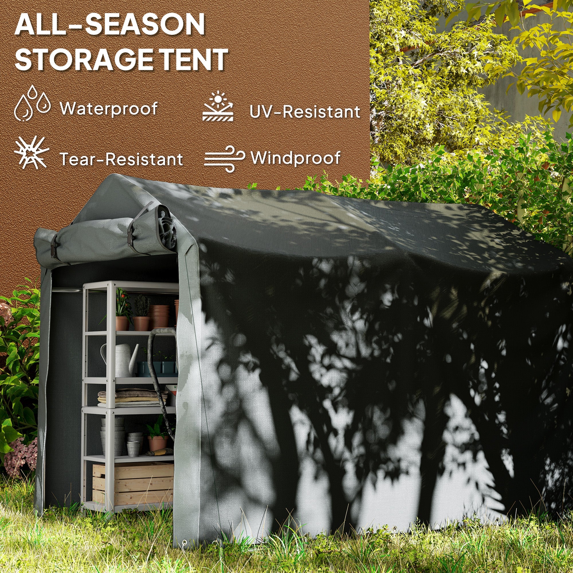 Outsunny Outdoor Storage Shed, UV Resistant Bike Tent with Roll-up Zipper Door, Portable Shed for Bike, Motorcycle, Dark Grey