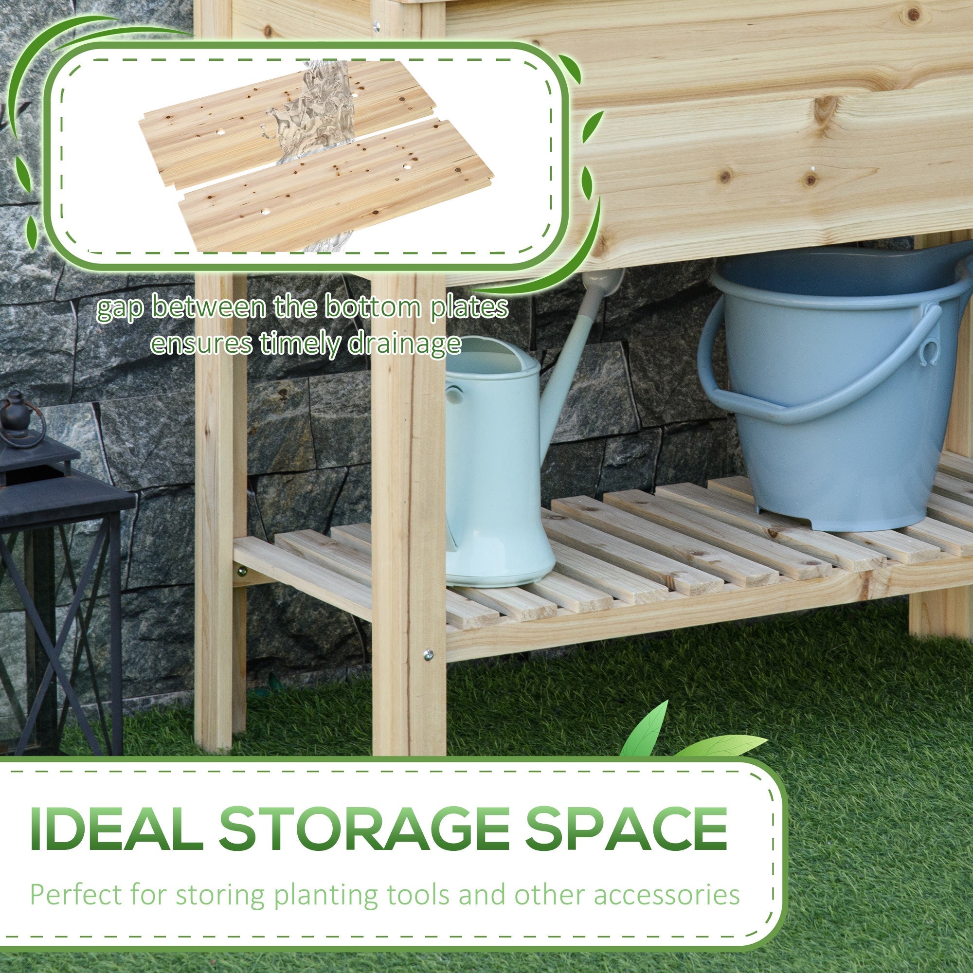 Outsunny Elevated Wooden Planter Box with Shelf for Flowers Vegetables Herbs 36" x 16" x 32" Natural