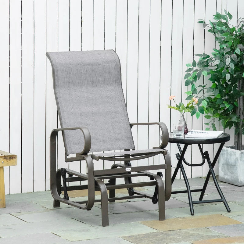 Patio Glider with Breathable Mesh Fabric, Outdoor Glider Chair, Garden Rocking Gliding Seat for Patio, Yard, Porch, Grey