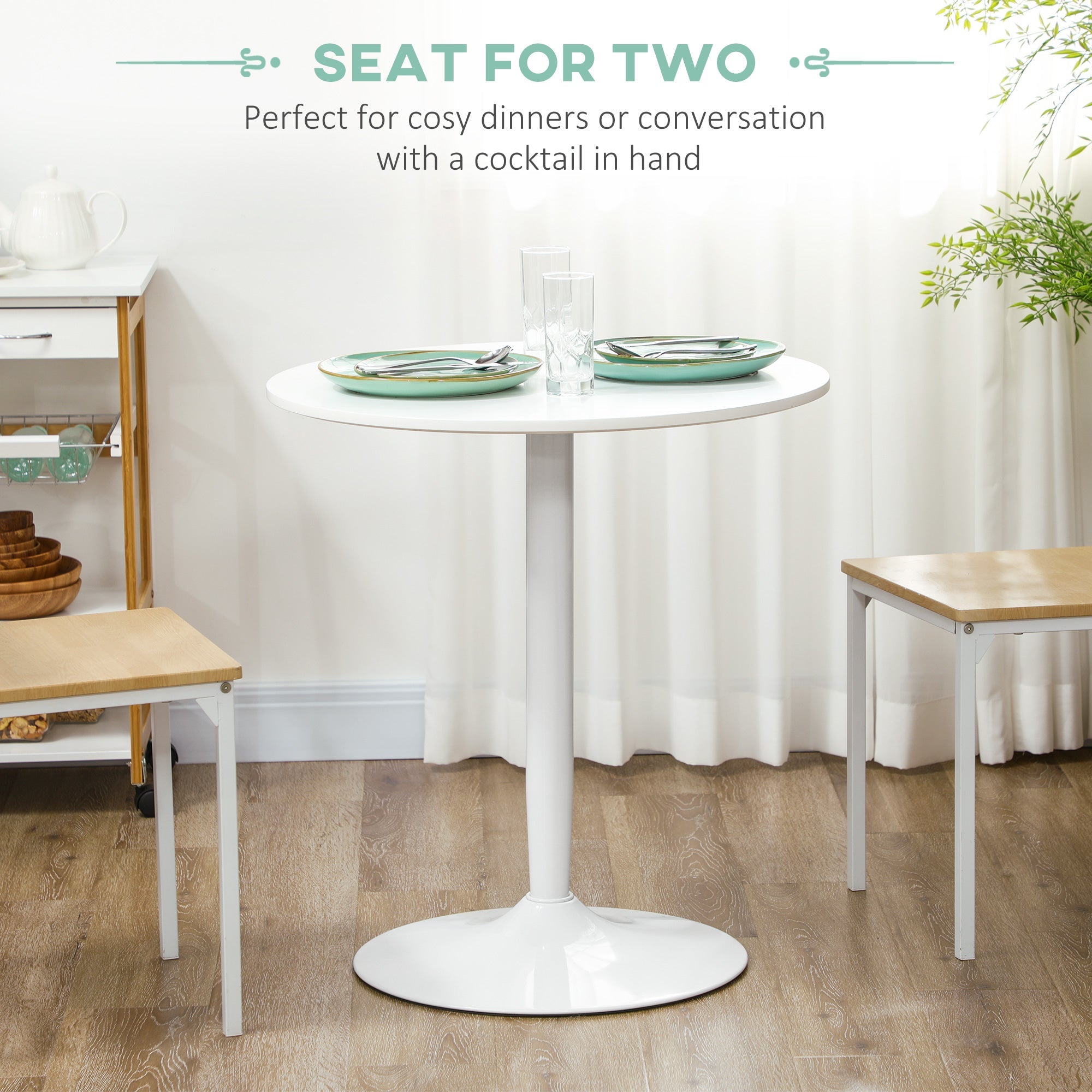 HOMCOM Modern Round Dining Table Steel Base White for Living Dining Room Sleek & Stylish