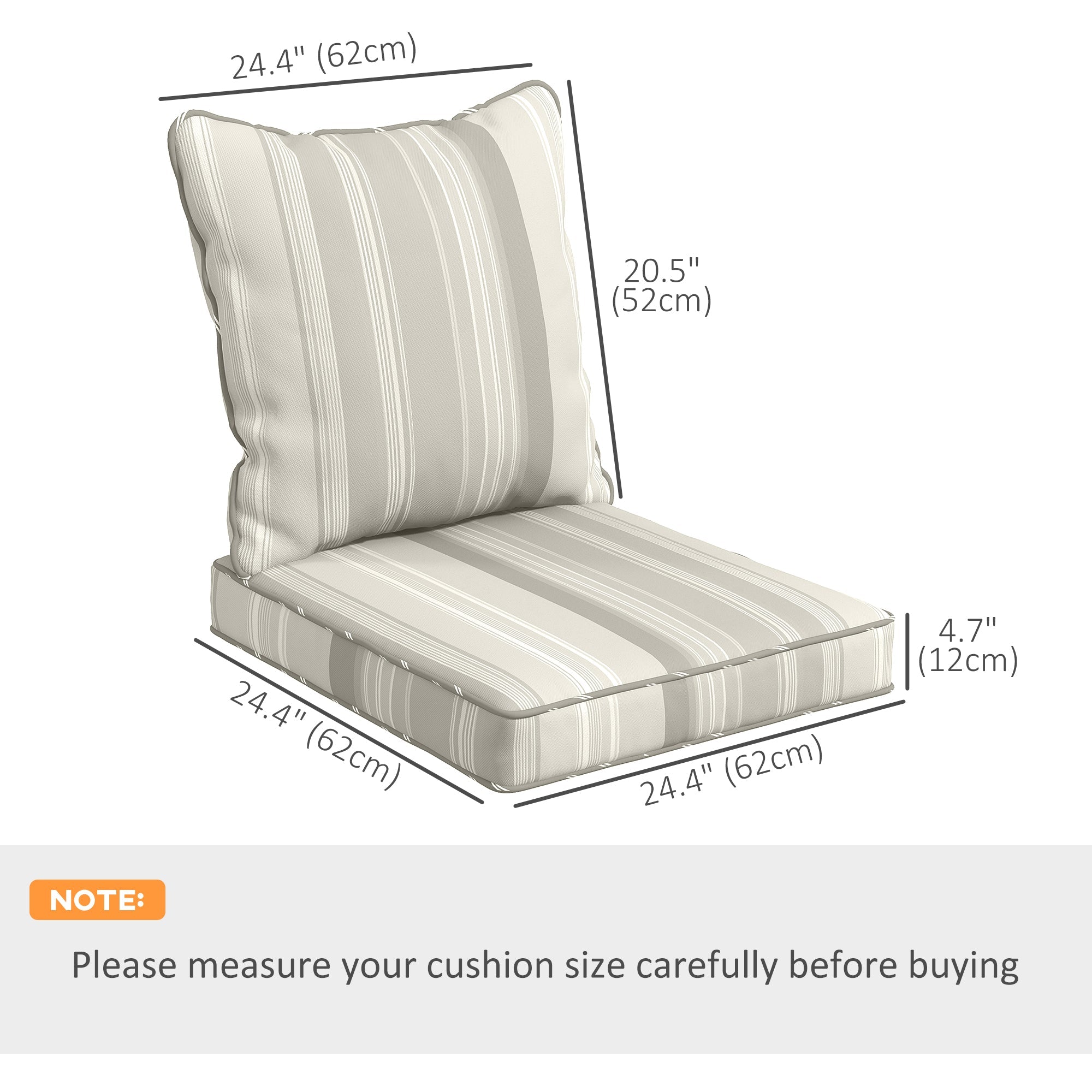 Outsunny Replacement Cushions 4-Piece Set for Patio Chairs Indoor Outdoor Seat and Back Pillows Grey