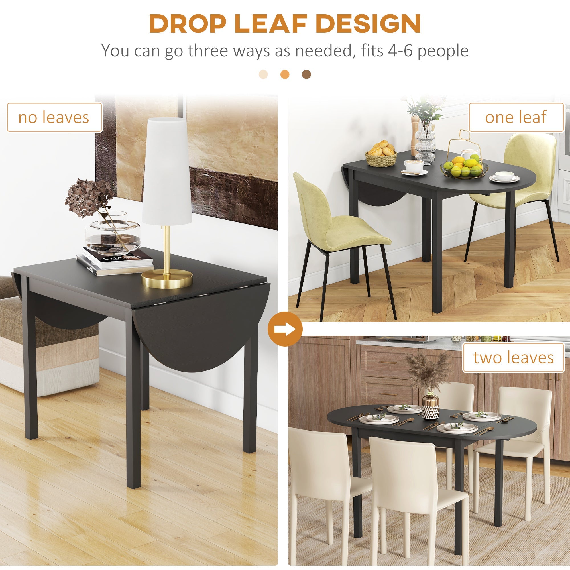 HOMCOM Space-Saving Solid Wood Dining Table - Drop Leaf Design for Small Spaces, Folding, Black