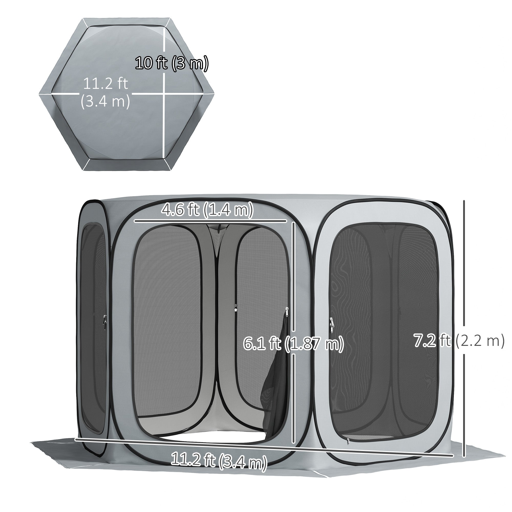 Outsunny 11 x 11ft Screen House, UPF50+ Portable Camping Tent with Bug Net & Carry Bag for Outdoor Leisure, Light Grey