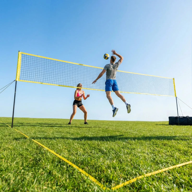 Soozier Portable Volleyball Net Set with Adjustable Height Steel Poles, Volleyball, Boundary Line and Carrying Bag for Outdoor