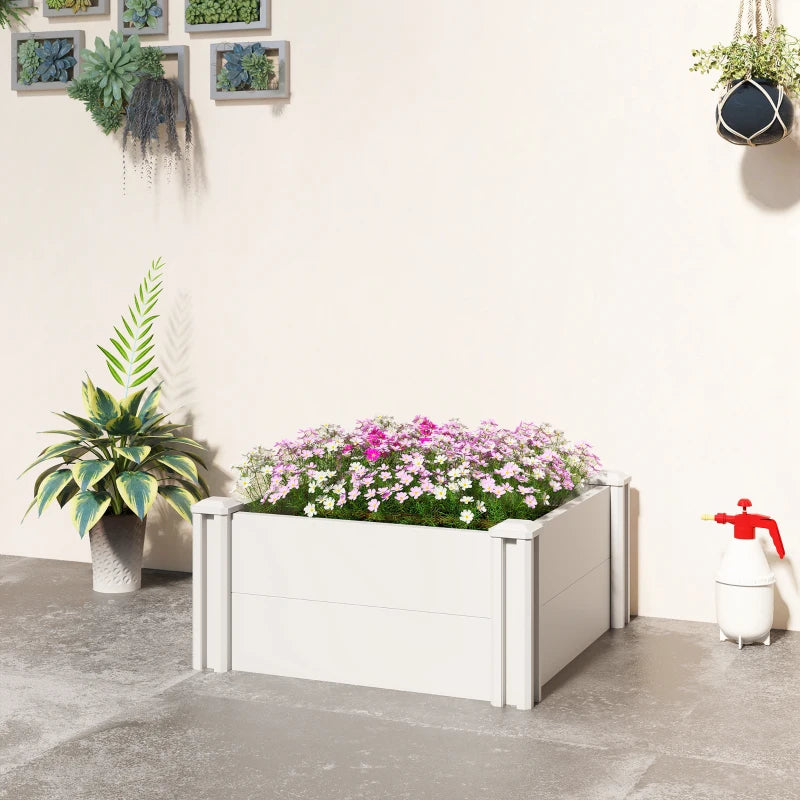 Vinyl Raised Garden Bed Kit, 2 x 2 x 1ft Modular Elevated Garden Box with Slotting Legs and Open Bottom, White