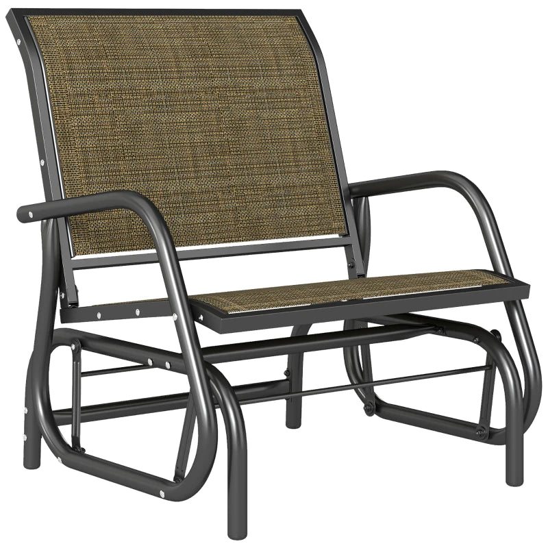 Patio Glider Outdoor Glider Chair with Breathable Mesh Seat & Backrest, Armrests and Metal Frame, Light Mixed Brown