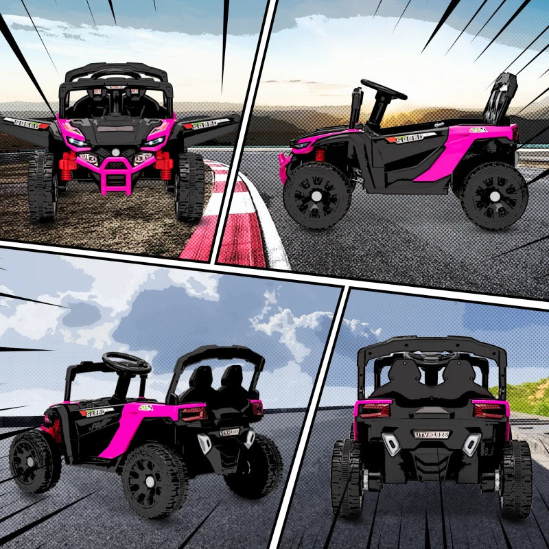 Qaba 12V Kids Ride On Truck with Dual Motors, Rear Suspension, Remote Control for 3-5 Years Boys Girls, Pink