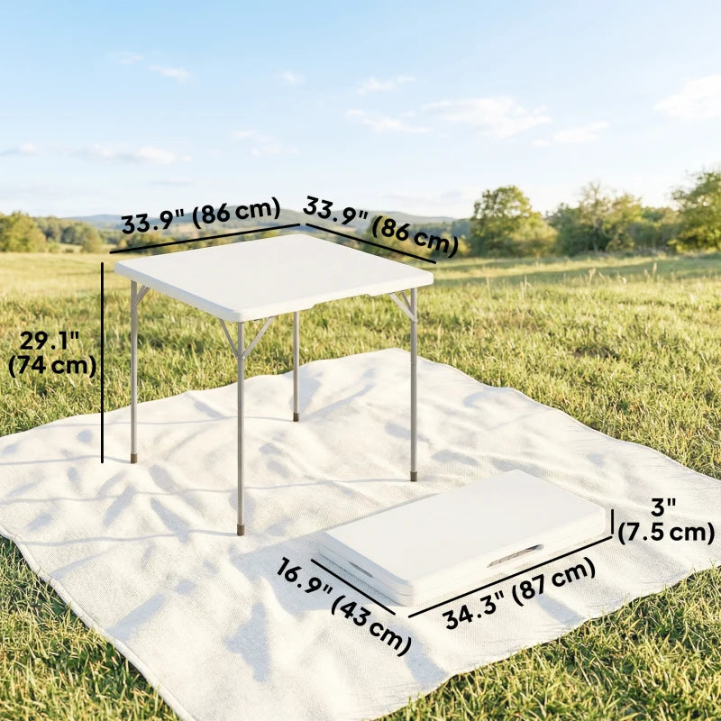Folding Picnic Table Heavy Duty Camping Table 34" x 34", Indoor Outdoor Use for Picnic, Beach, BBQ, White