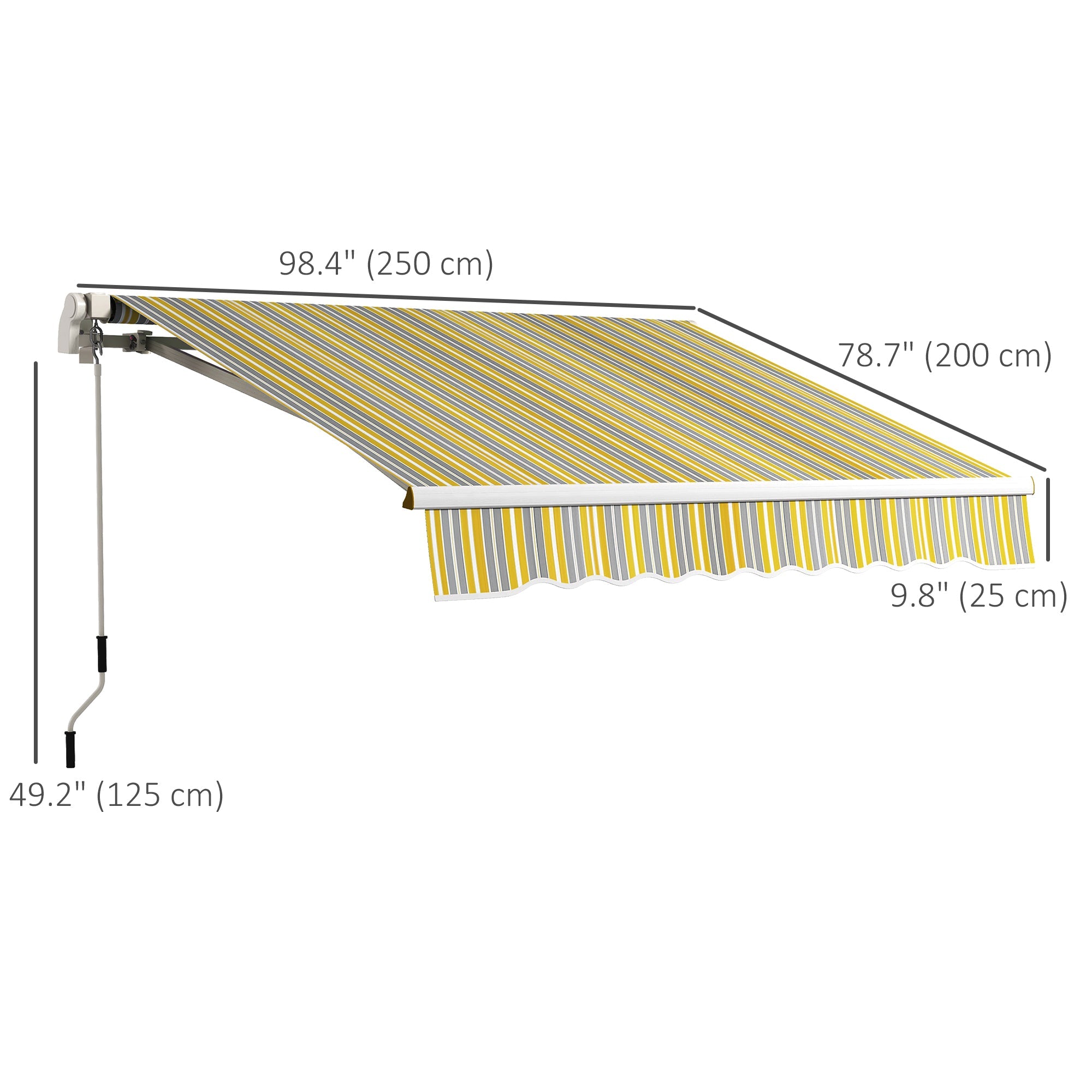 Outsunny 8' x 6.5' Manual Retractable Patio Awning LED Lights Aluminum Sun Shade Canopy Door Window Yellow Grey
